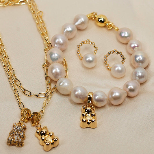 Pearl Bear Charm Bracelet