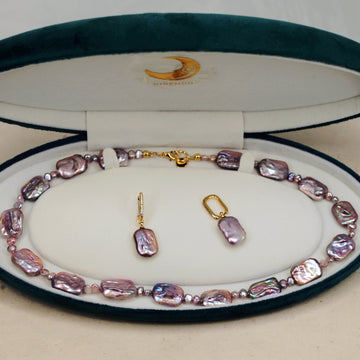 Rectangular Pink Baroque Pearl Set