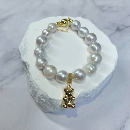 Pearl Bear Charm Bracelet