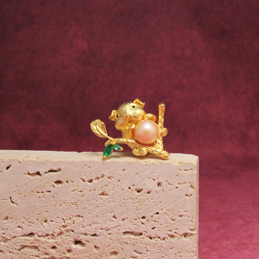 Pink Aurelia Squirrel Brooch