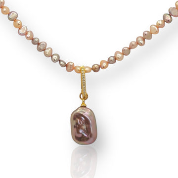 Rectangular Pink Baroque Pearl Necklace