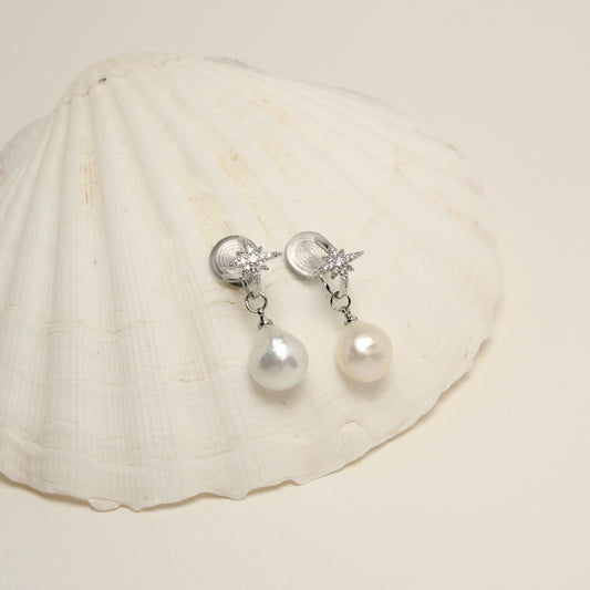 Celestial North Star Pearl Clip Earrings