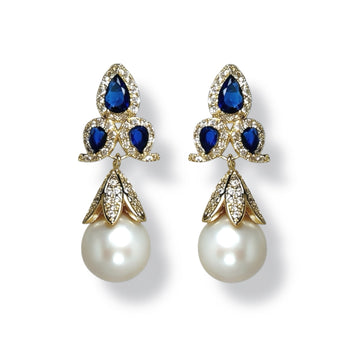 Royal Blue Iris Natural Pearl Earrings