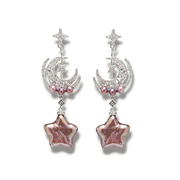 Moonlit Bloom  Violet Star Pearl Earrings