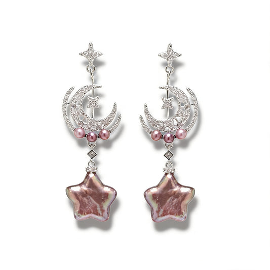 Moonlit Bloom  Violet Star Pearl Earrings