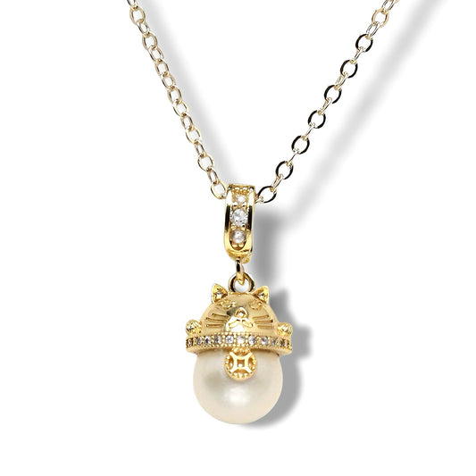 Guardian Cat Pearl Necklace
