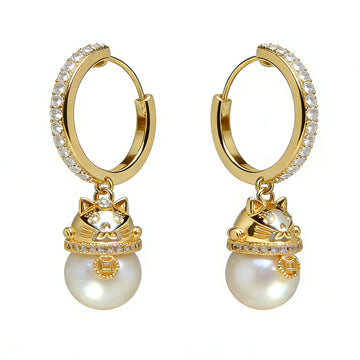 Guardian Cat Pearl Hoops