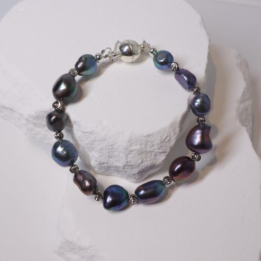 Natural Baroque Black Pearl Bracelet