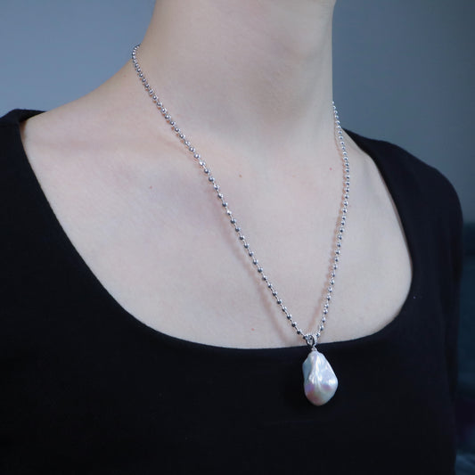 Baroque Pearl Sterling Silver Chain Necklace