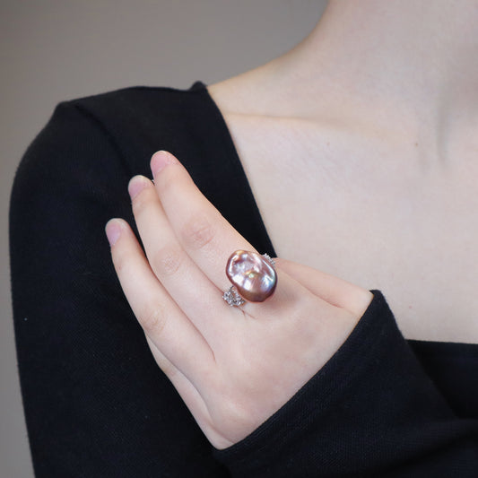 Stunning Silver Baroque Pearl Ring