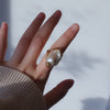 Golden Olive Leaf Baroque Pearl Ring