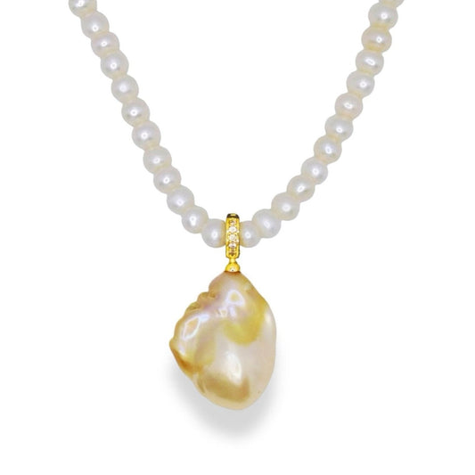 Gold Flecked Baroque Pearl Pendant Necklace