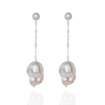 Baroque Pearl Drop Silver Chain Earrings