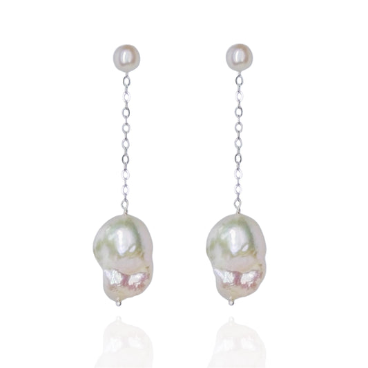 Baroque Pearl Drop Silver Chain Earrings