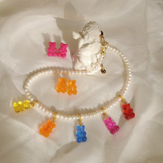 Kawaii Bear Pearl Pendant Necklace