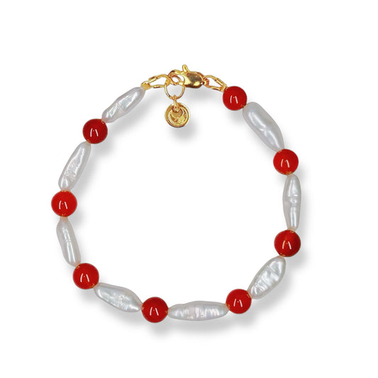 Red Agate & Lute Pearl Bracelet