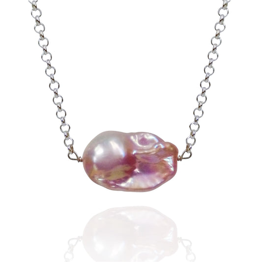 Silver Pink Baroque Pearl Necklace