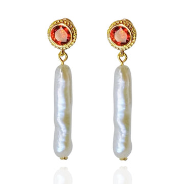 Red Agate & Lute Pearl Earrings