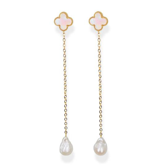 Baroque Pearl Drop golden Chain Earrings