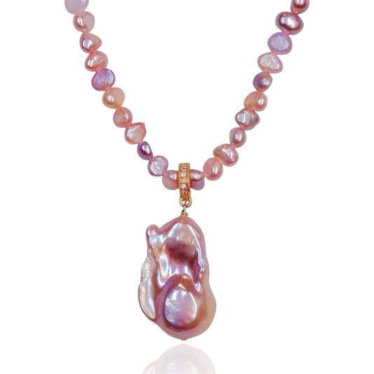 Large Pink Baroque Pearl Pendant Necklace