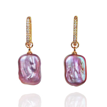 Rectangular Pink Baroque Pearl Earrings