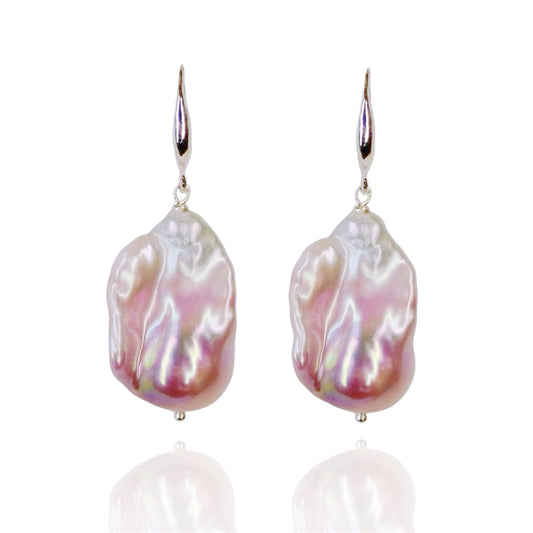 Silver Pink Baroque Pearl Earrings