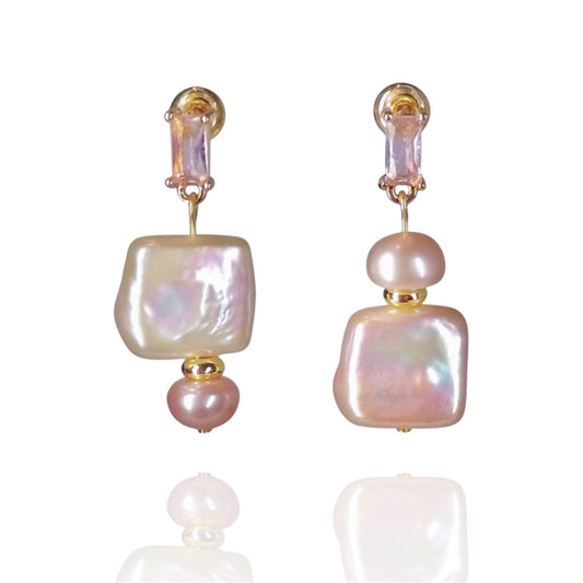 Pink Perfume Bottle Pearl Drop Earrings