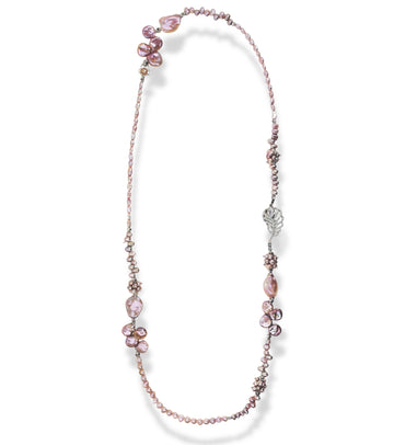 Opulent Rose Petal Pearl Cascade Necklace