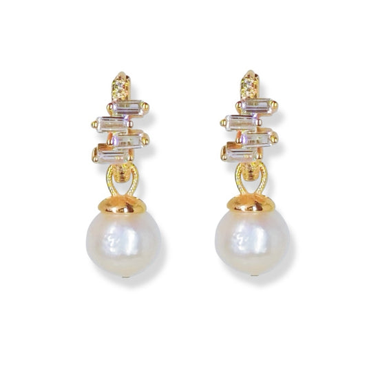 Zirconia Accent Pearl Drop Earrings