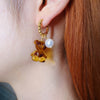 Brown Bear with Pearl Earrings