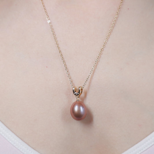 Purple Luxe 12mm Pearl Pendant Golden Necklace