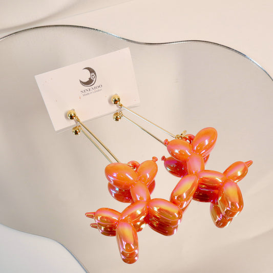 Bold Orange Balloon Poodle Earrings