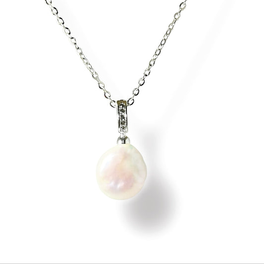 Soft Glow Baroque Pearl Silver Necklace