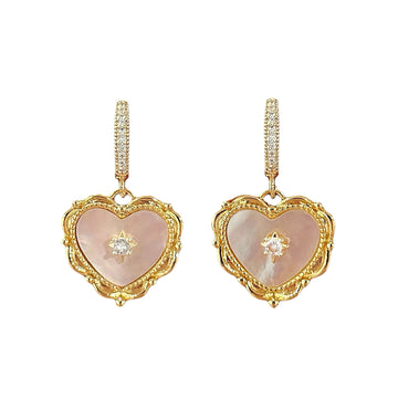 Ivory Heart Zircon Earrings