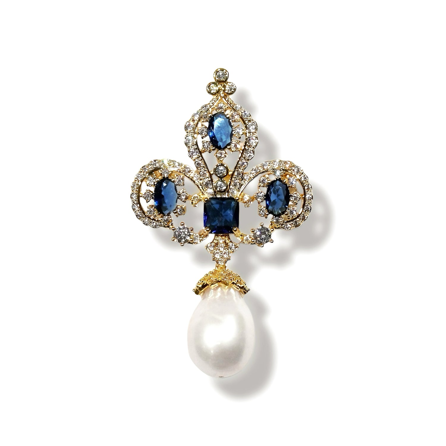 Royal Blue Iris Natural Pearl Brooch & Pendant