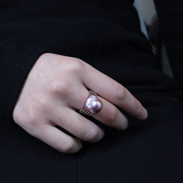 Silver Purple Baroque Pearl Ring