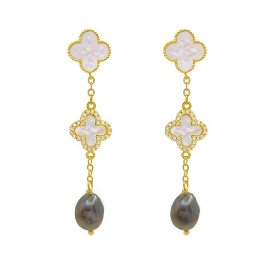 Lucky Clover Black Pearl Earrings