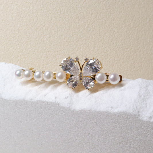 Zirconia Butterfly Pearl Spring Hair Clip