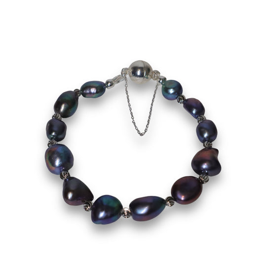 Natural Baroque Black Pearl Bracelet