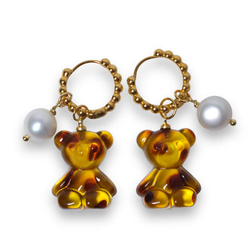 Brown Bear with Pearl Earrings