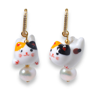 Ceramics Happy Cat Earrings