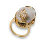 Golden Olive Leaf Baroque Pearl Ring