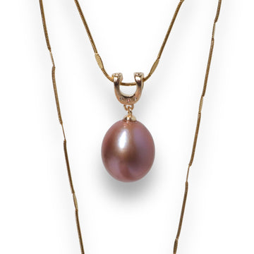 Purple Luxe 12mm Pearl Pendant Golden Necklace