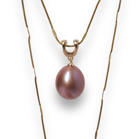 Purple Luxe 12mm Pearl Pendant Golden Necklace