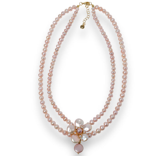 Sakura Bloom Pearl Double Necklace