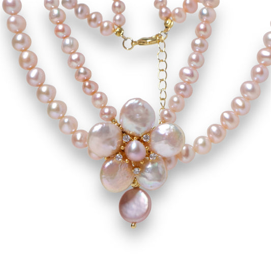 Sakura Bloom Pearl Double Necklace