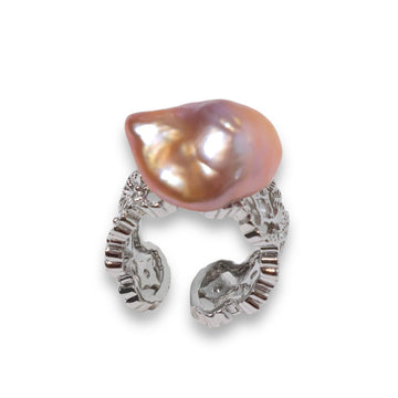 Silver Purple Baroque Pearl Open Ring