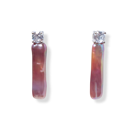 Lavender Baguette Pearl Zircon Earrings