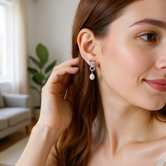 Silver Leopard Pearl Stud Earrings