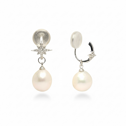 Celestial North Star Pearl Clip Earrings